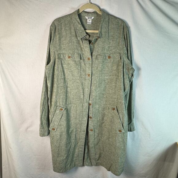 Duluth Trading Hemp & Organic Cotton Green Duster Button Down Blouse Size XXL - Picture 1 of 12